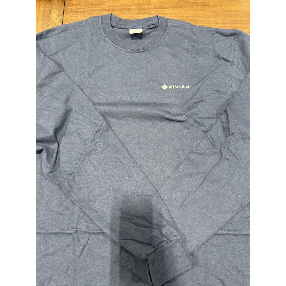RIVIAN Electric Truck logo Long Sleeve Shirt Pickup SUV XLT Navy Blue Made USA